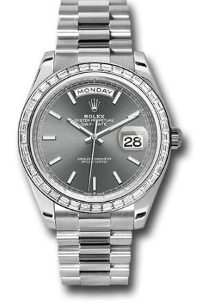 Replica Rolex Platinum Day-Date 40 Watch 228396tbr Diamond Bezel Slate Index Dial President Bracelet
